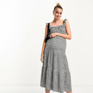 The Frolic Maternity tiered summer beach skirt co-ord in black and white gingham-Purple