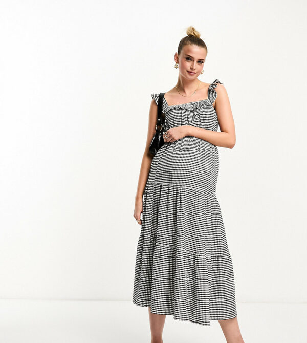 The Frolic Maternity tiered summer beach skirt co-ord in black and white gingham-Purple