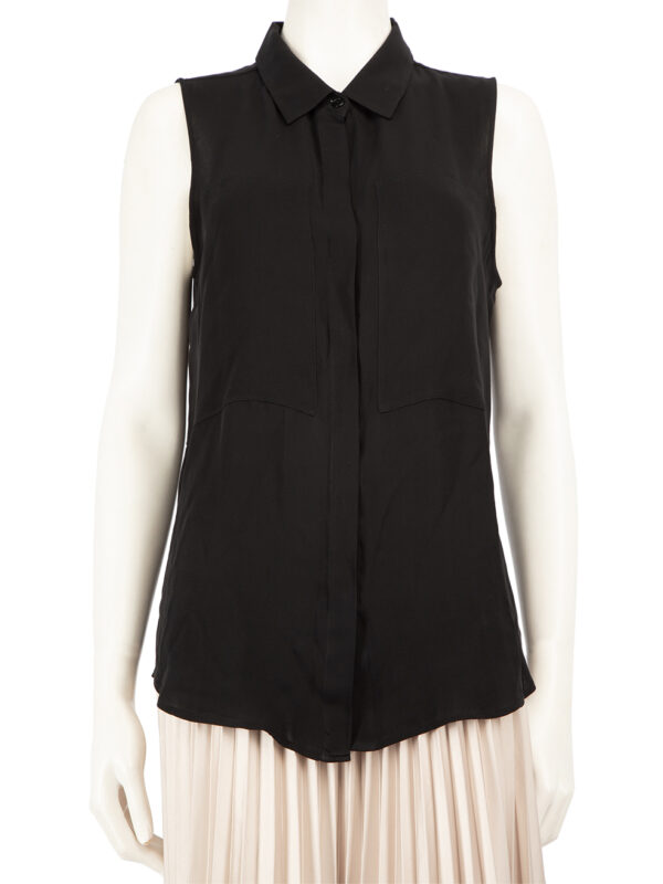 Theory Black Silk Sleeveless Button Down Blouse