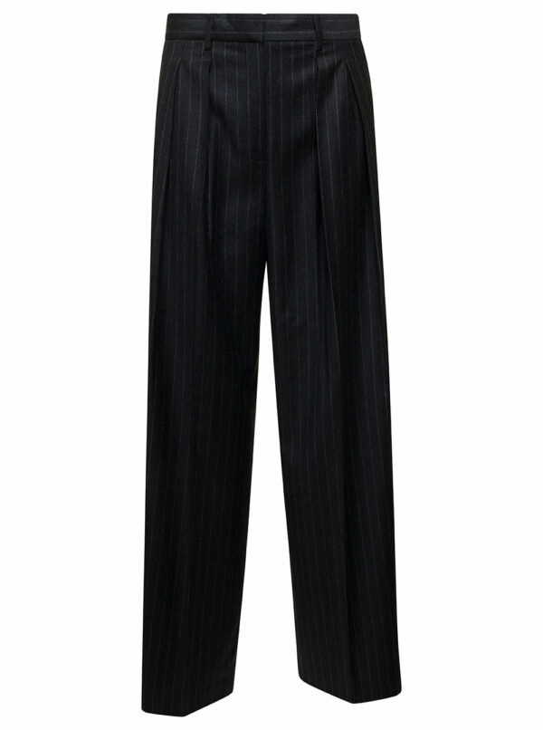 Theory Dark Grey Tailored Pinstripe Pants In Wool Woman