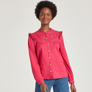 Thought Organic Cotton Pretty Broderie Blouse - Raspberry Pink