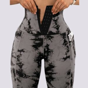 Tie Dye Print Tummy Control Butt Lifting Pocket Design Yoga Pants