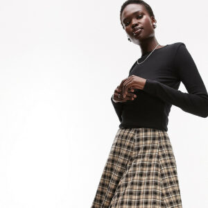 Topshop Tall check circle skirt in neutral