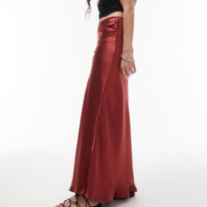 Topshop asymmetric maxi skirt with ruched panel in ruby red-Multi