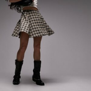 Topshop check circle skirt in neutral