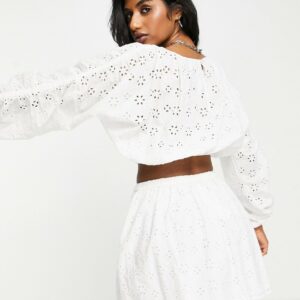 Topshop co-ord broderie long sleeve blouse in white