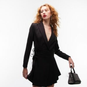 Topshop pleated blazer skirt dress in black