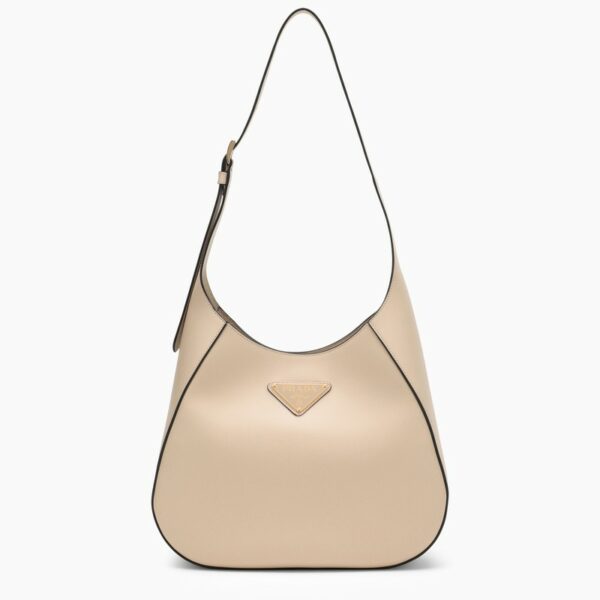 Travertine-coloured leather shoulder bag