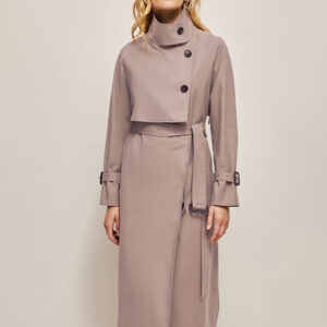 Trench Coat For Woman Pink Turndown Collar Asymmetrical Outerwear