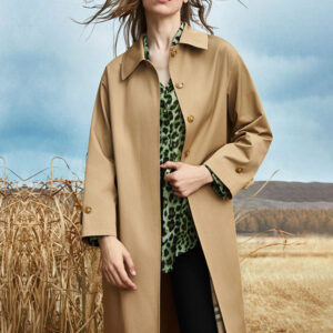 Trench Coat For Woman Turndown Collar Long Sleeves Solid Color Outerwear