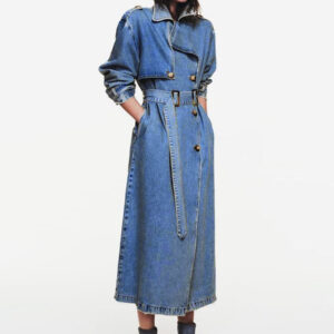 Trench Coat Notched Lapel Double Breast Belted Women Outerwear