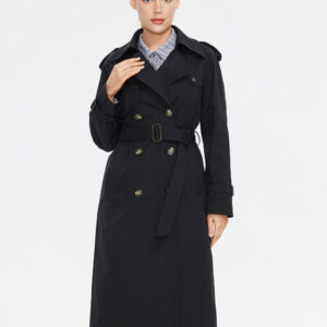 Trench Coat Turndown Collar Double Breasted Belted Outerwear