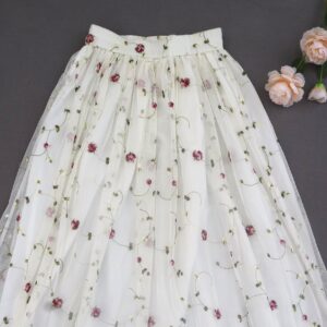 Tulle Embroidery Midi Skirt Women's Sweet Embroidered Custom Szie Spring/Summer Pleated Skirts Gift For Women