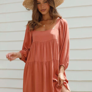 Tunic Dress Half Sleeves Backless Tiered Summer Casual Short Dresses