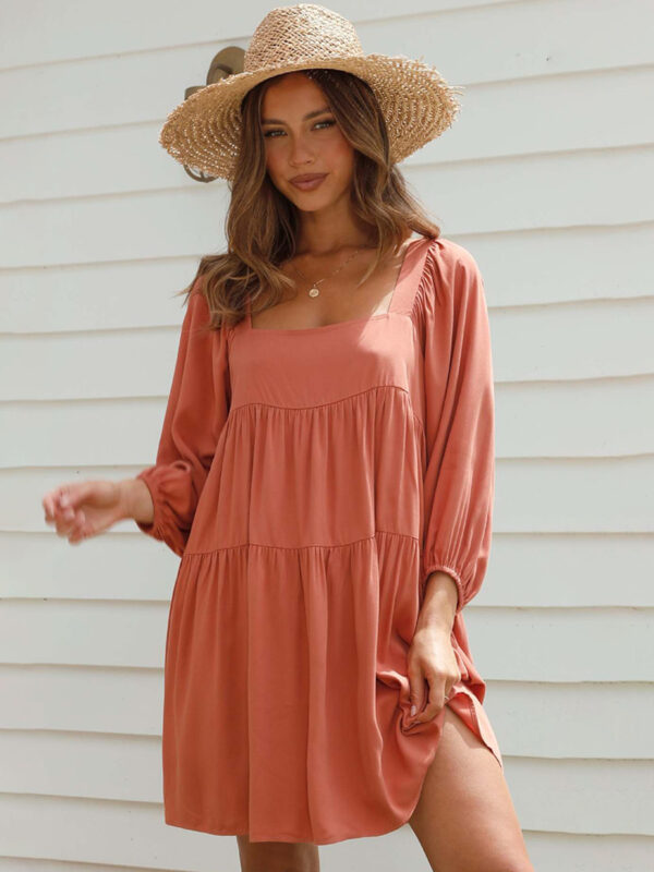 Tunic Dress Half Sleeves Backless Tiered Summer Casual Short Dresses