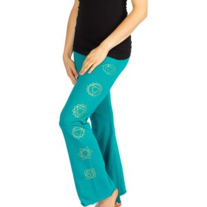 Turquoise Cotton Yoga Pants, Clothes, Trousers, Chakra Clothing, Instructor Gift, Bootcut Festival Activewear Pants