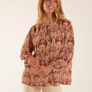 Twist Hem Print Blouse - ONE / BEIGE