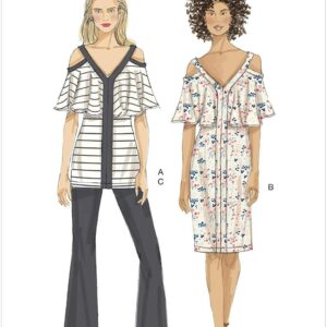 U-Pick Size - Vogue Pattern V9238 Misses' Close-Fitting, Cold Shoulder Dress Or Top & Slightly Flare Pants Very Easy