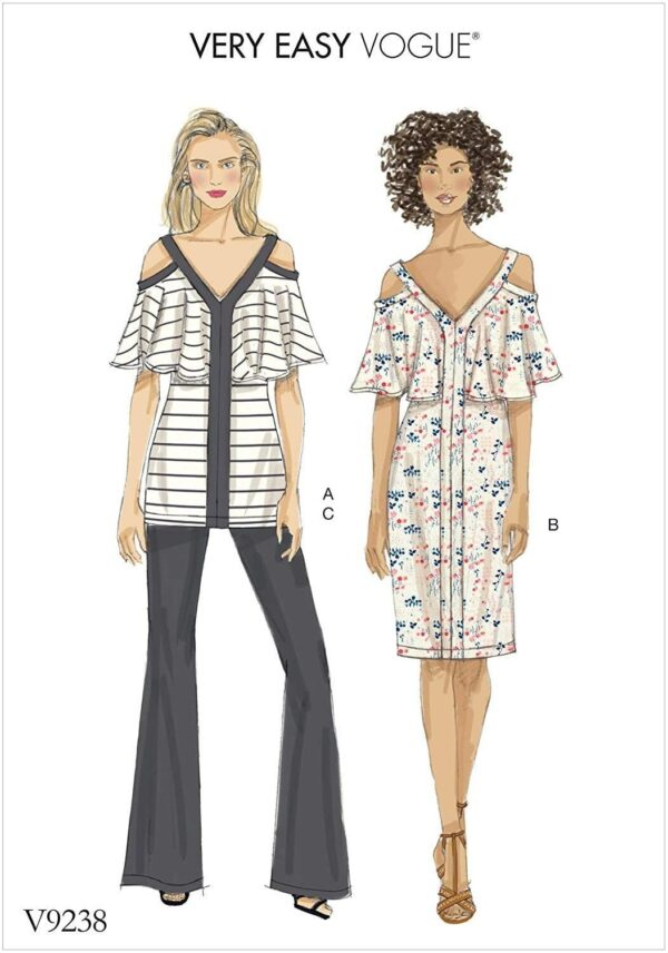 U-Pick Size - Vogue Pattern V9238 Misses' Close-Fitting, Cold Shoulder Dress Or Top & Slightly Flare Pants Very Easy