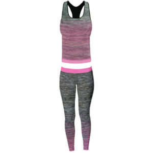 (UK 8-14, Black/Pink) Sport Zone Women's Vest Top & Leggings Set