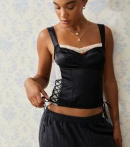 UO Angel Corset Top - Black XS at Urban Outfitters