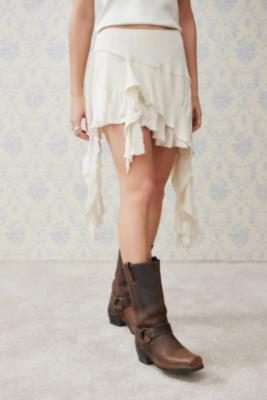 UO Asymmetrical Textured Mini Skirt - Cream XL at Urban Outfitters