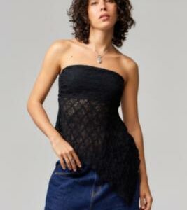 UO Indie Lace Asymmetric Bandeau Top - Black XL at Urban Outfitters