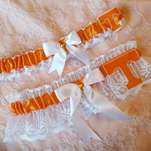 University Of Tennessee Vols Inspired 2Pc Wedding Leg Garter Belt Set with White Lace