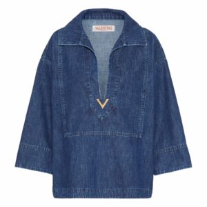 Valentino Garavani Chambray Denim Kaftan Blouse