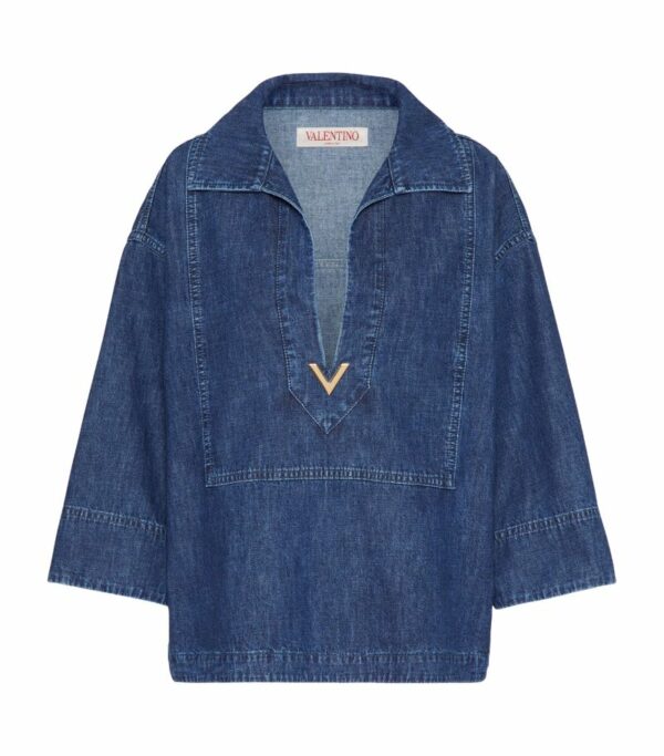 Valentino Garavani Chambray Denim Kaftan Blouse