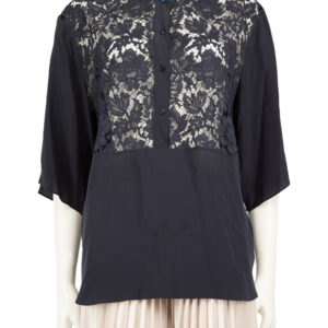 Valentino Garavani Navy Silk Lace Panelled Blouse