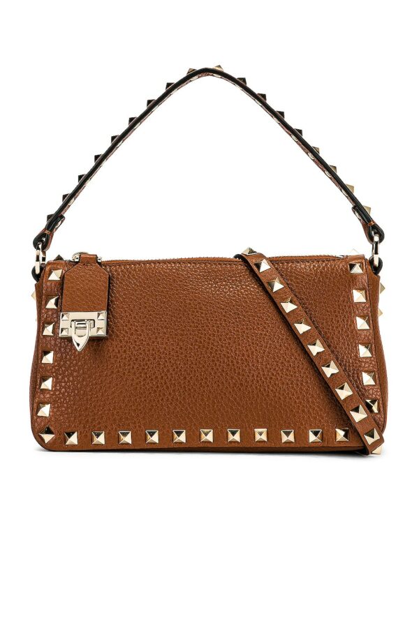 Valentino Garavani Small Rockstud Shoulder Bag in Selleria - Brown. Size all.