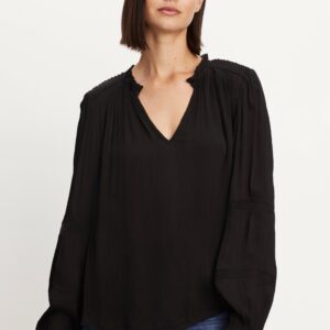 Velvet By Graham & Spencer Koren V Neck Blouse In Black - XS | 100% Viscose