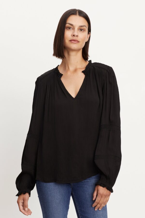 Velvet By Graham & Spencer Koren V Neck Blouse In Black - XS | 100% Viscose