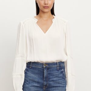 Velvet By Graham & Spencer Koren V Neck Blouse In White - Small | 100% Viscose