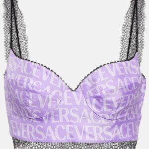 Versace Logo silk satin and lace bralette