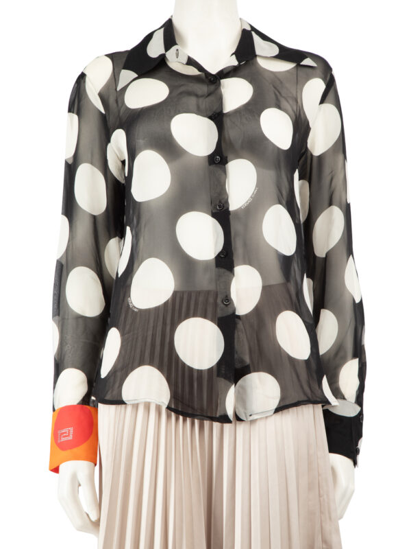 Versace V2 Versace Classic Polka Dot Contrast Cuff Sheer Blouse