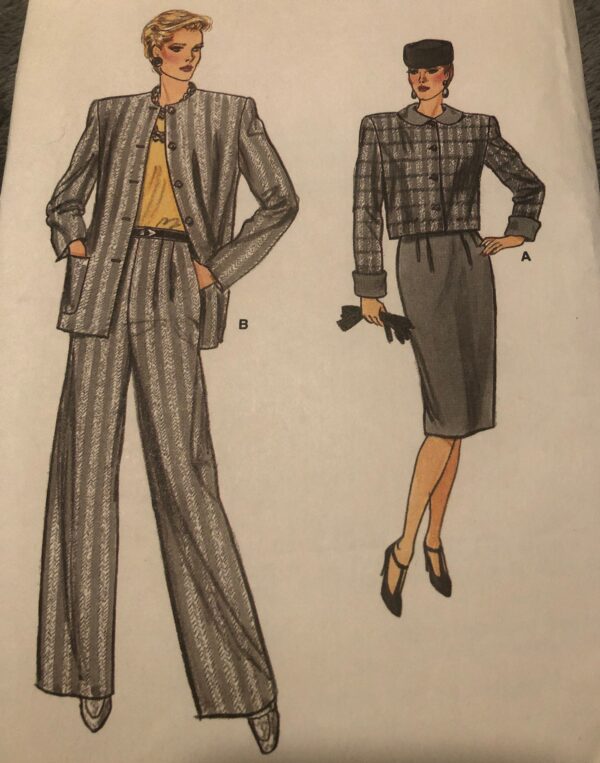 Very Easy Vogue Pattern 9692 Misses Sz 8 10 12 Loose Fitting Jacket Pencil Skirt & Highwaist Wide Leg Pants 1980