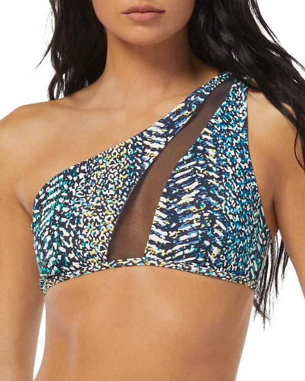 Vince Camuto Printed One Shoulder Mesh Bikini Top