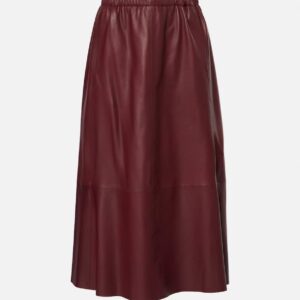 Vince Gathered leather midi skirt