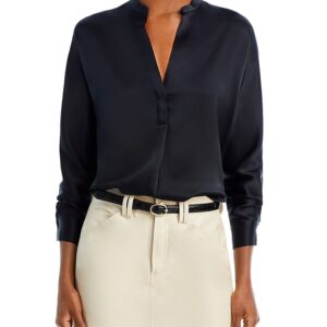 Vince Silk Banded Collar Blouse