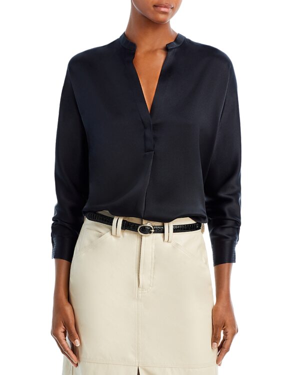 Vince Silk Banded Collar Blouse