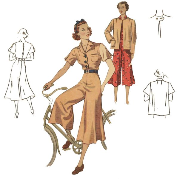 Vintage 1930's Sewing Pattern Wwii Culottes Dress, Jacket, Safari - Bust 30