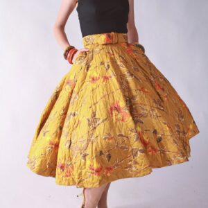 Vintage 1950S Skirt // Warm Golden Mustard Quilted Circle With Belt