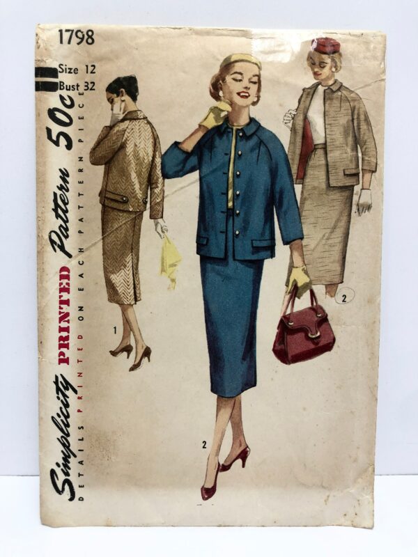 Vintage 1950's Simplicity 1798 Two-Piece Suit Pattern Pencil Skirt Jacket