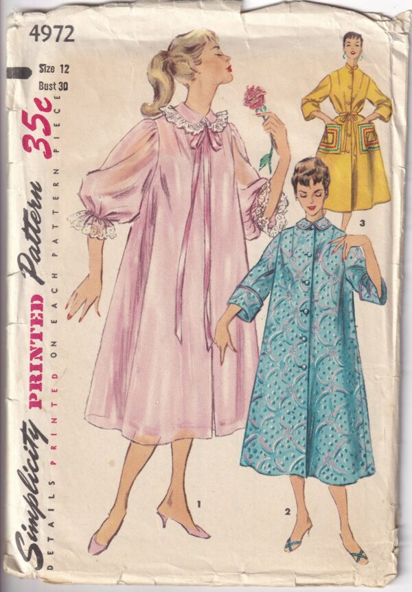 Vintage 1954 Simplicity 4972 Sewing Pattern Misses' Duster, Negligee & Housecoat Size 12 Bust 30