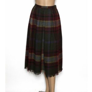 Vintage 1970S Skirt Box Pleated Plaid Fringed Hem