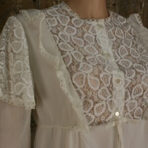 Vintage 1970S White Nylon House Coat/ Robe, Ankle Length Slenderella Size 10/ 12 Edwardian Style Negligee