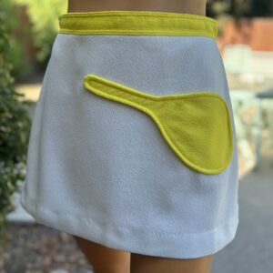 Vintage 1970S White Skirt W Yellow Tennis Racquet Pocket Waist 28