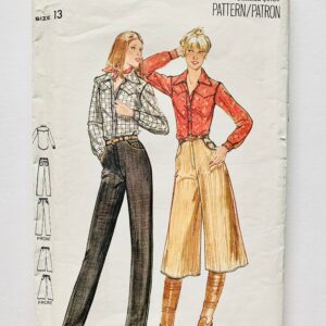 Vintage 1970's Butterick 5625, Junior/Teen Shirt, Culottes & Jeans Pattern, Sz13 B33 1/2" W26" H36 1/2